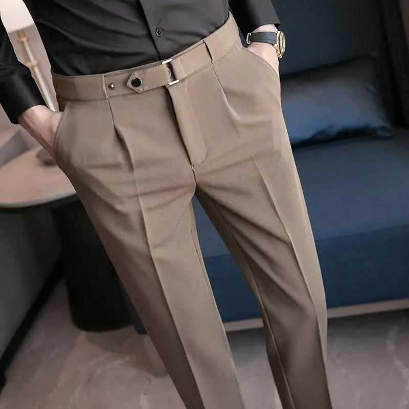 High waisted mens pants for social customization black business high-quality mens clothing formal summer spandex elegant up 241009