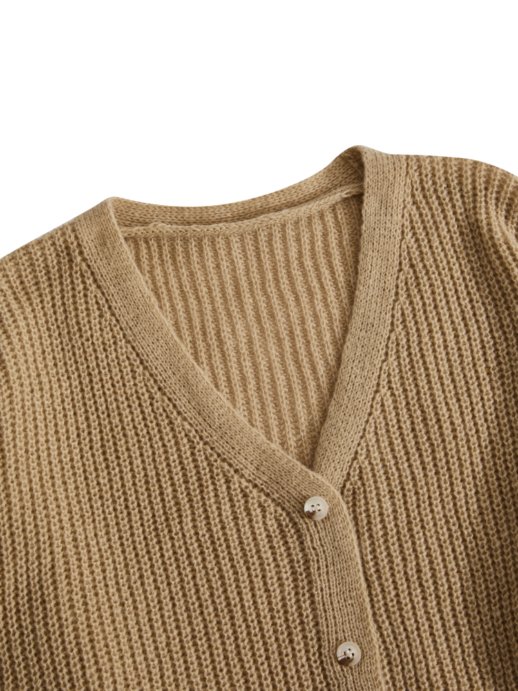 ONEK Solid Brown Suede Wool Plus Size Women 2022 Autumn Winter Buttons Up Cardigan Sweater Oversize Knitwear Clothing