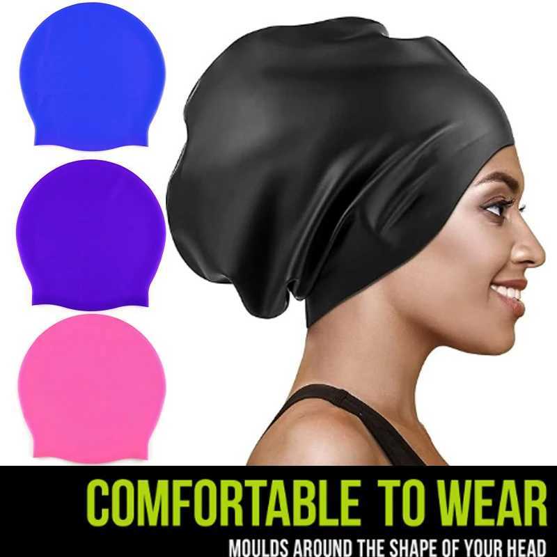 Silicone swimming cap used for long hair weaving summer mens waterproof swimming cap protective earmuffs African diving cap oversized CL241009