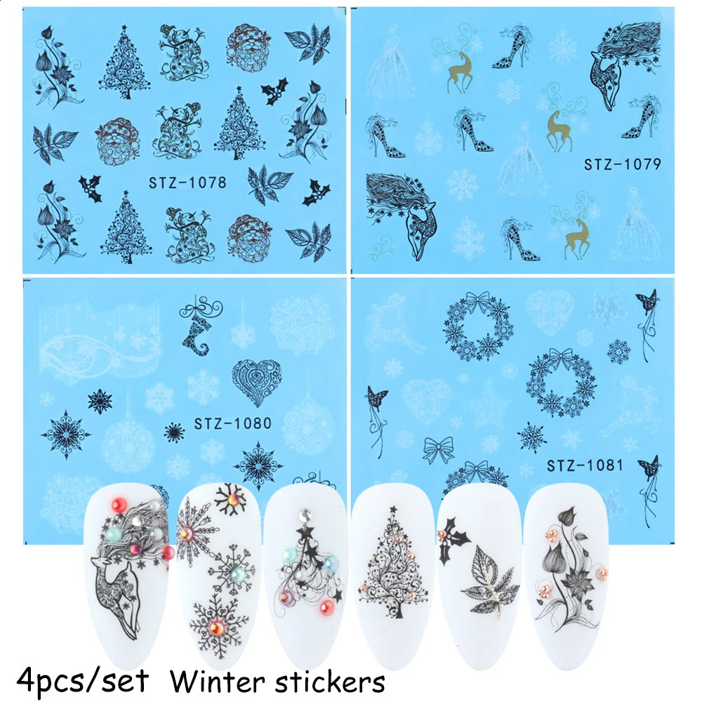 White Snowflake Nail Stickers Years Slide Deer Tree Santa Claus Waternail Stickers Christmas Handmade Tattoo GLSTZ1098-1113 241008