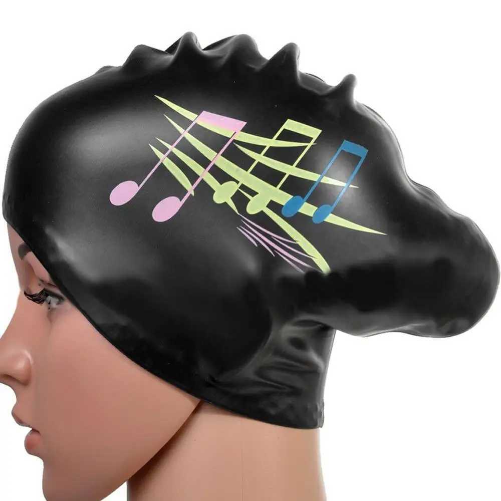 New Womens Large Silicone Waterproof Adult Printed Swimming Cap Swimming Pool Cap Long Hair Earrings Flexible Glasses Elastic 2021 CL241009