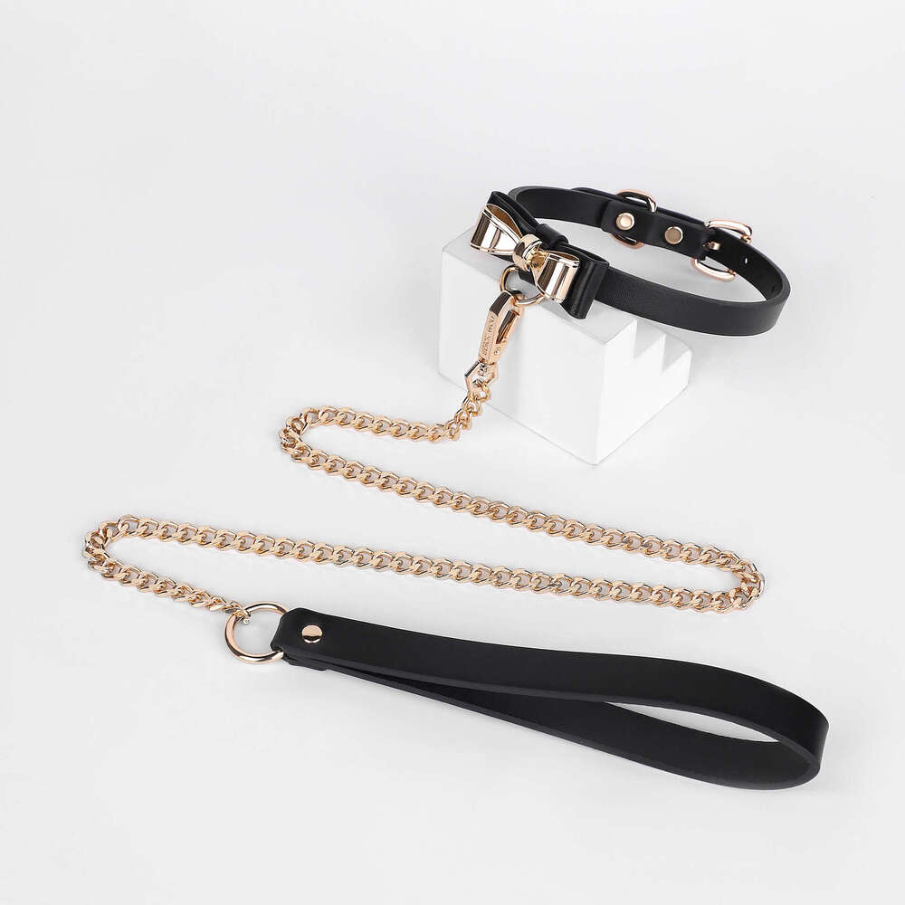 SM Sex Prop Black Gold Bow Sex Collar Training Female Slave Traction Neck Set Alternative SM Adult Products