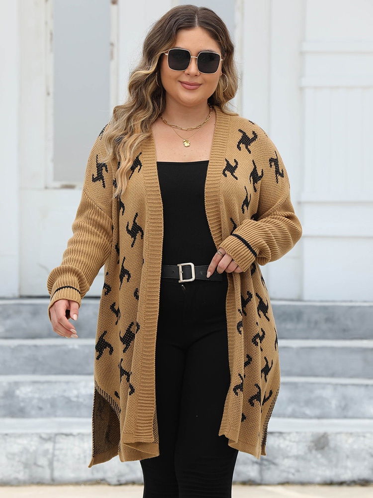 GIBSIE Plus Size Casual Split Long Women 2024 Autumn Winter Drop Shoulder Loose Warm Sweater Cardigan Knitted Outerwear