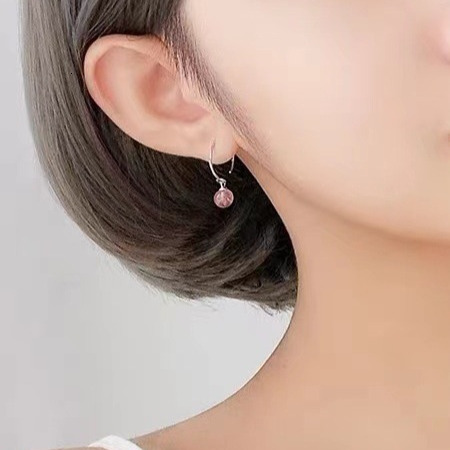 Pure sier needle strawberry crystal for women, 2024 new trendy earrings, niche female ins earrings