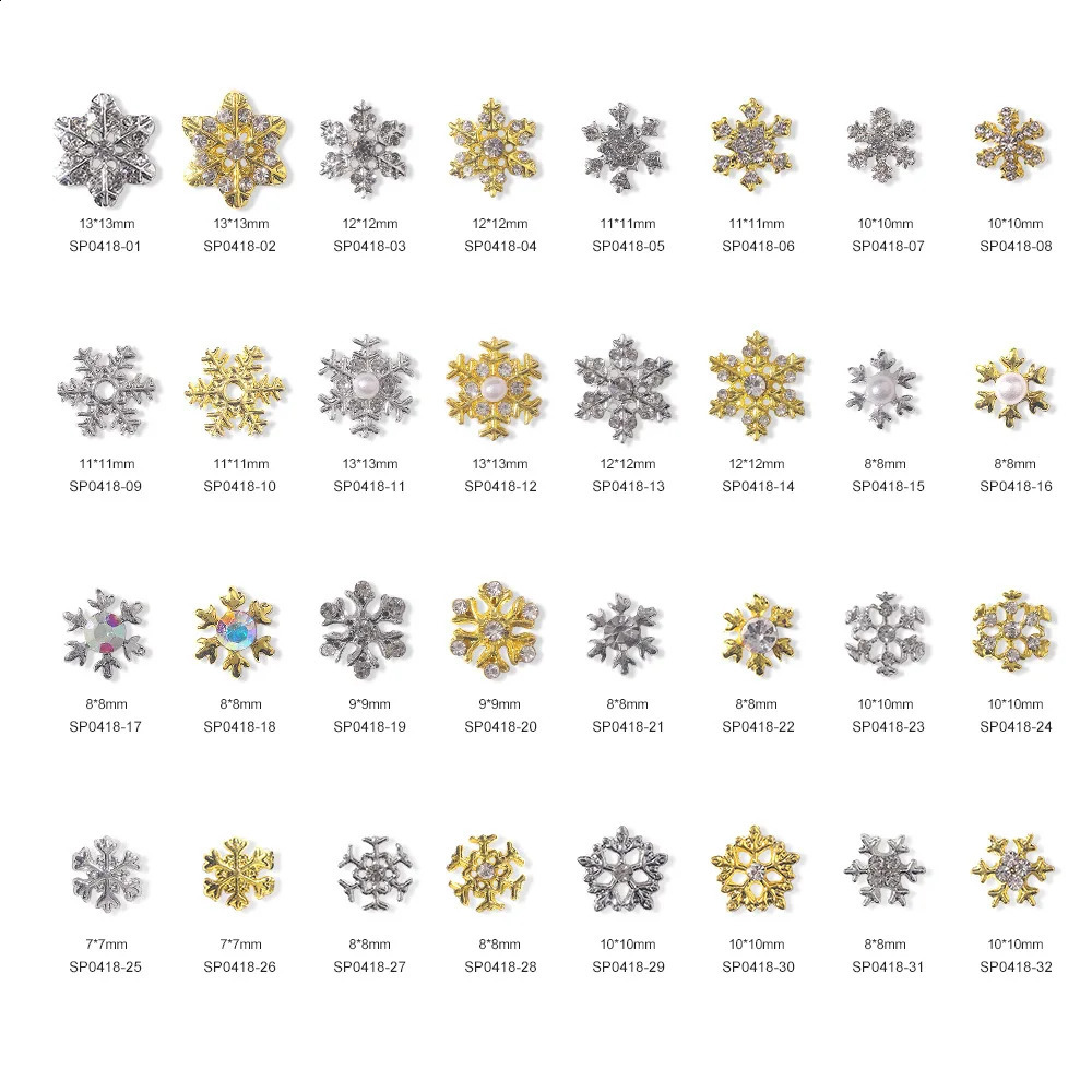 20 pieces of Christmas nail alloy gemstone snowflake series charm mixed handmade decoration Japanese style DIY craft accessories 241008