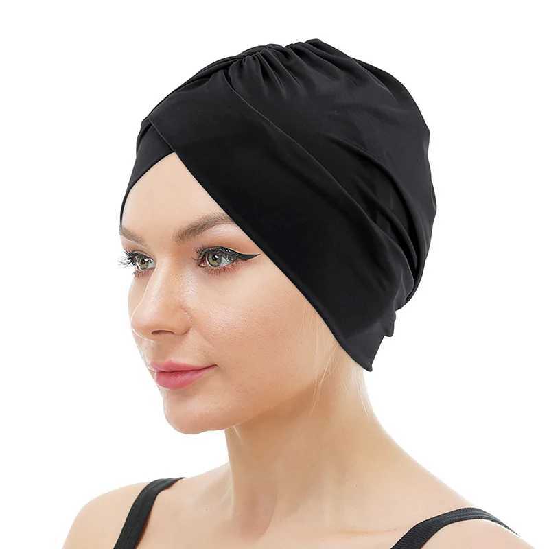 Muslim Fashion Solid Turbo Cap Elastic Cross Swimming Cap Fashion Womens Bottom Cap Fashion Womens Headscarf Cap CL241009