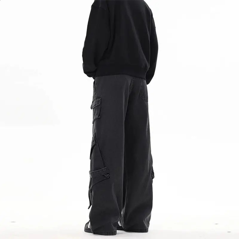 Autumn hip-hop retro men and women fashion personality multi pocket workwear jeans street loose casual wide leg pants Y2K 241007
