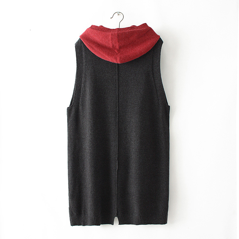 Women's Loose Long Knitted Pullover, Sweater Vest, Winter, Block Color, Hooded, Side Buttons, Curve Jumper, Plus Size, 4Xl