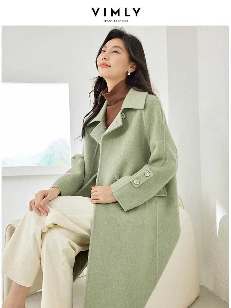 Vimly Double Faced Wool Long Pink Coats for Women 2023 Winter Notched Light Warm Woolen Overcoat Female Jacket Clothing 50687X241009