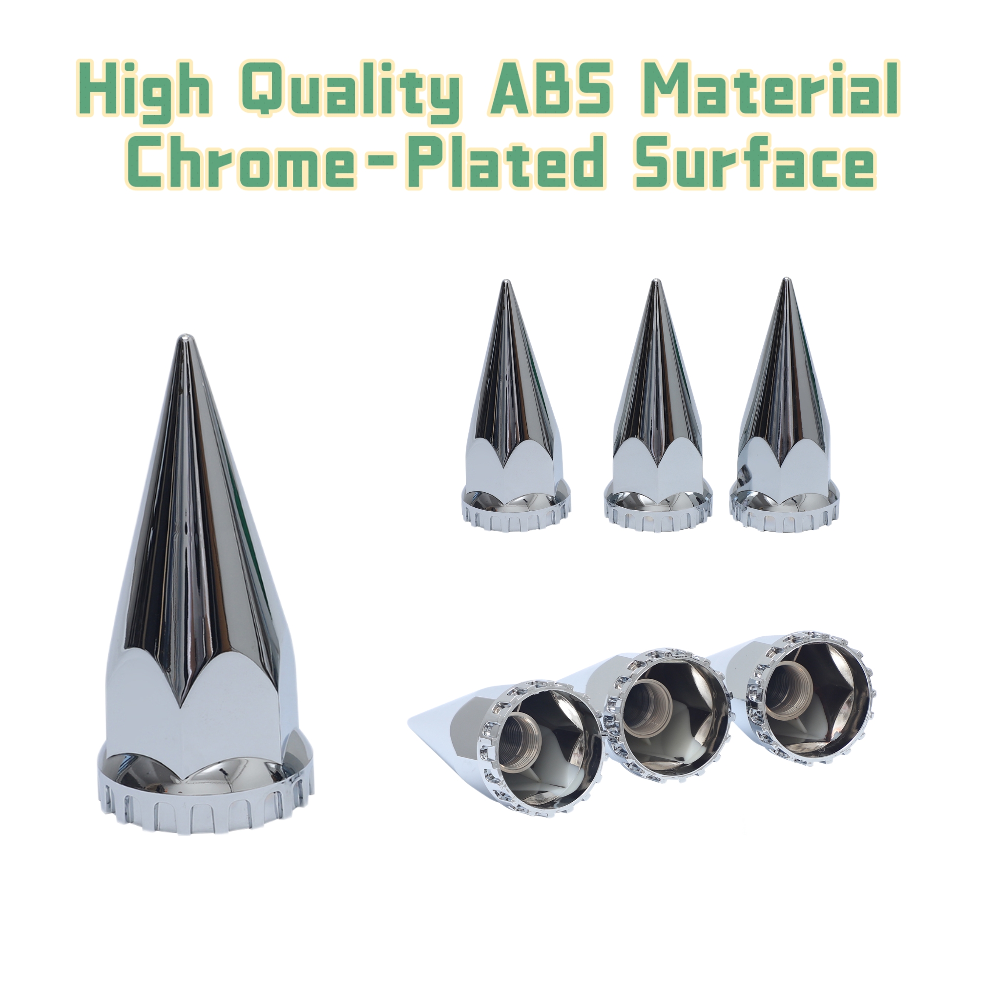 33mm x 4 3/4" Thread On Spike Lug Nut Covers Screw On, ABS Chrome Plastic Pointed Screw-on Nuts Cover for Semi Trucks,