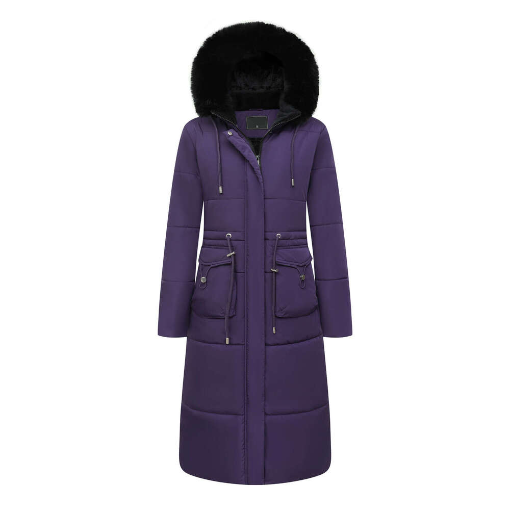 2024 new long cotton jacket for women drawstring waistband hood with plush insulation and windproof design tailored to the US market