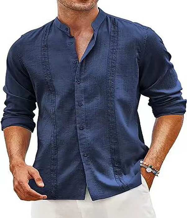 Fashion Men's Casual Shirts European Double Breasted Long Sleeve Dress Shirts Summer Mens Beach Shirt Tropical Top S-XXXL Business Style Clothing