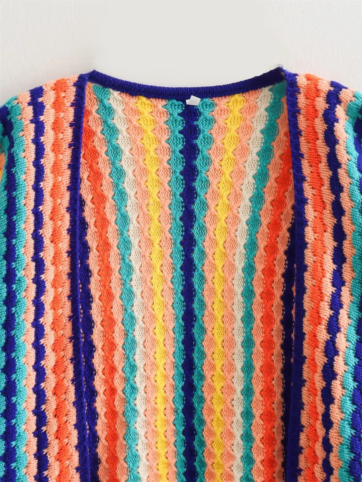 Womens Knitted Colorful Cardigan Long Sleeve Fashion Sweater 2024 Autumn Winter Loose Sweaters Casual Ethnic Style In Coats 241007