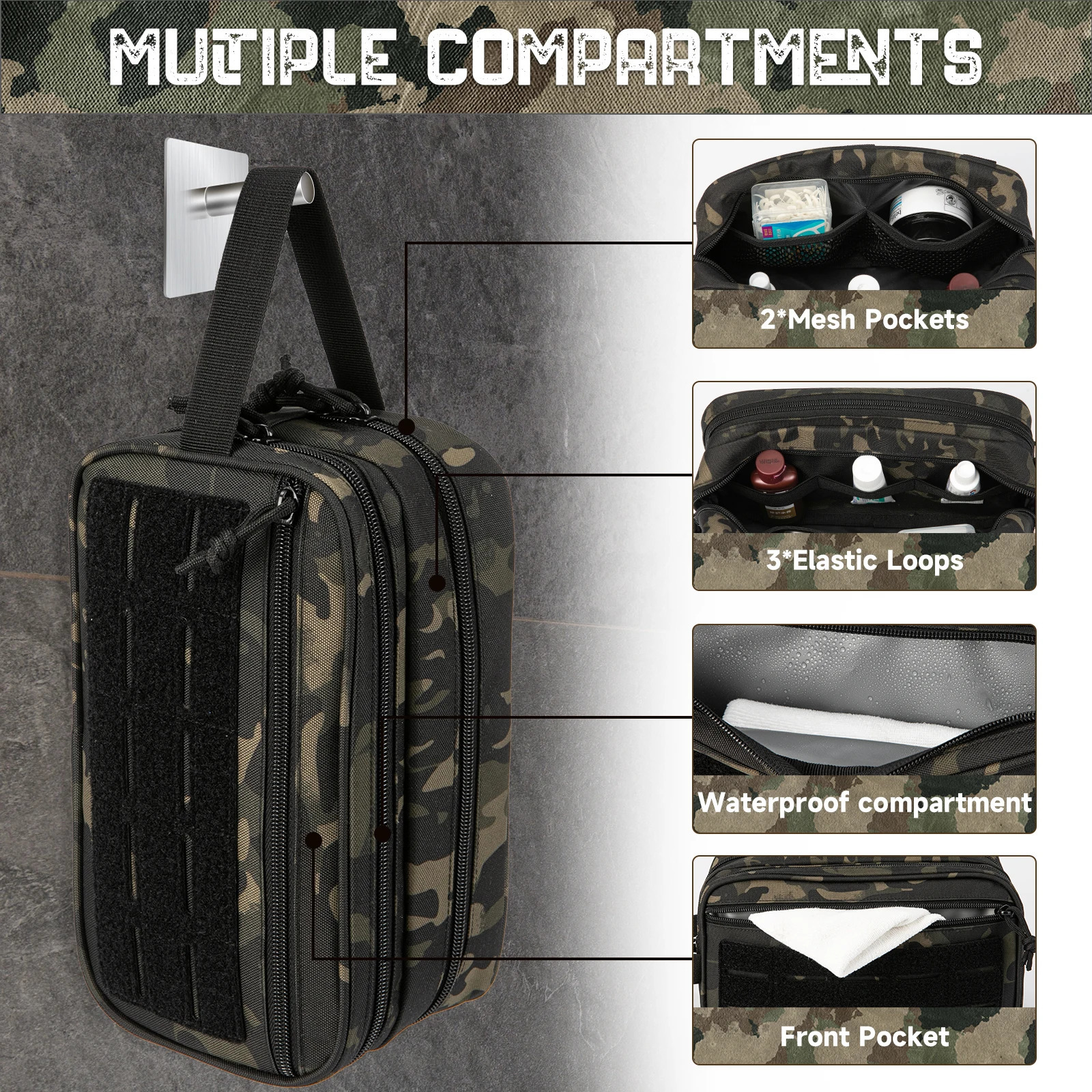 Mens hygiene bag Molle tool bag small Dopp kit mens shaving kit travel shower makeup bag 241008