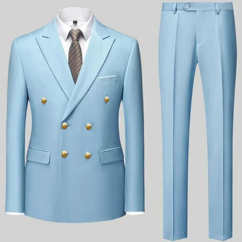 mens casual boutique double corset mensmens business suit jacket pants 2piece set 240929