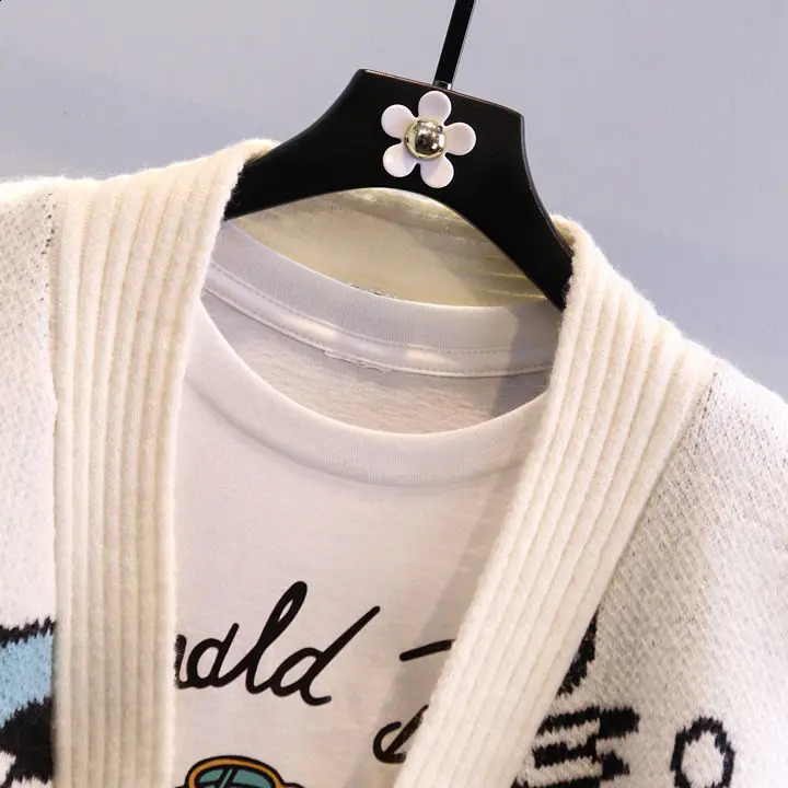 Korean clothes Winter Cardigan Jumper cartoon Tops Turtleneck Pullover Casual Sweater Loose Knitwear Girl 241007