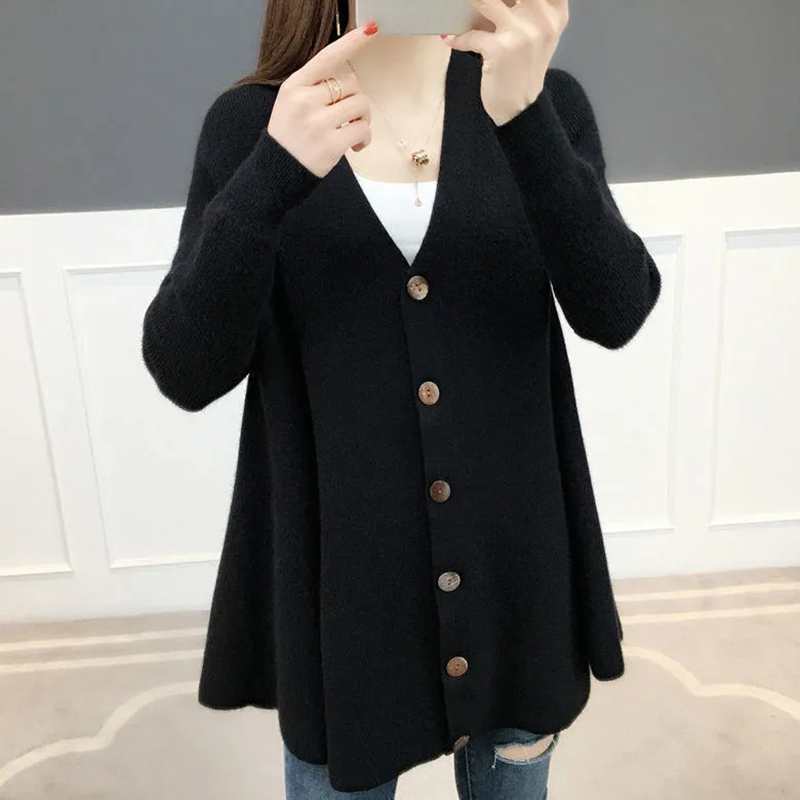 Spring Autumn Knitted Cardigans Women Midi-Length A-E Loose V-Neck Sweater Cardigan Plus Size Soft Comfort Female Casual Coat