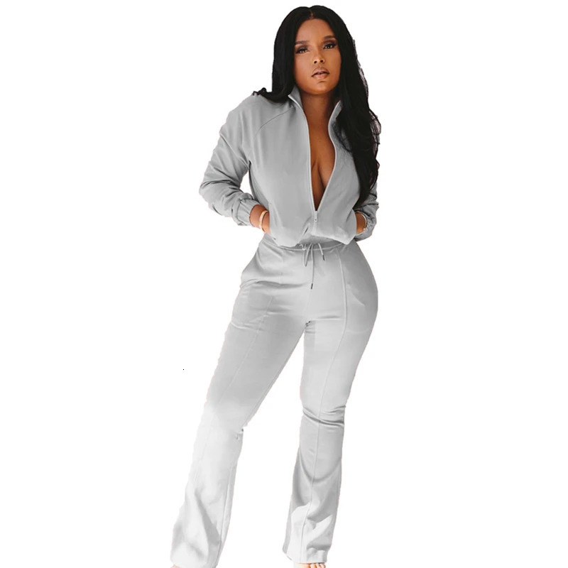 zipper twopiece long sleeved top and pants set for womens solid color running sportswear 241007