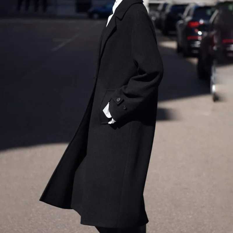 Talenza Winter Woolen Coat Womens Loose Woolen Coat Mid-Length Thickened Suit Collar Coat Casual Pocket Solid Button Parka 2024X241009