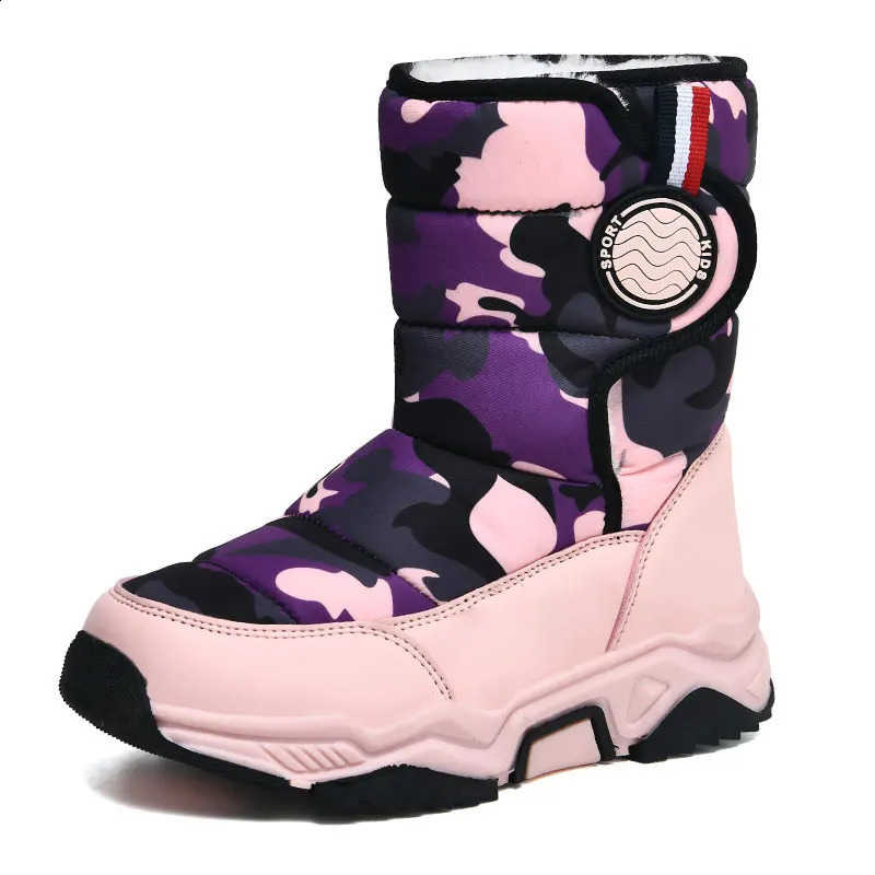 Winter warm fur ankle boots childrens black fur leather shoes girls anti slip waterproof childrens shoes fashion snow boots pink 240925