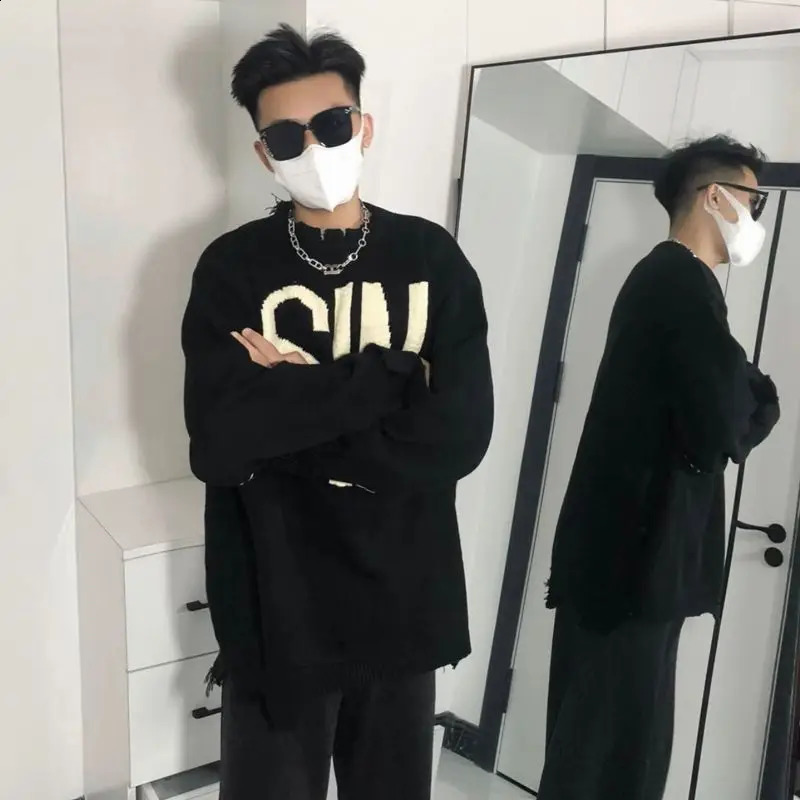 Autumn and Winter Street Style Sweater Mens Loose Fashion Trust High Quality Wool Outer Knitted Zipper 241007