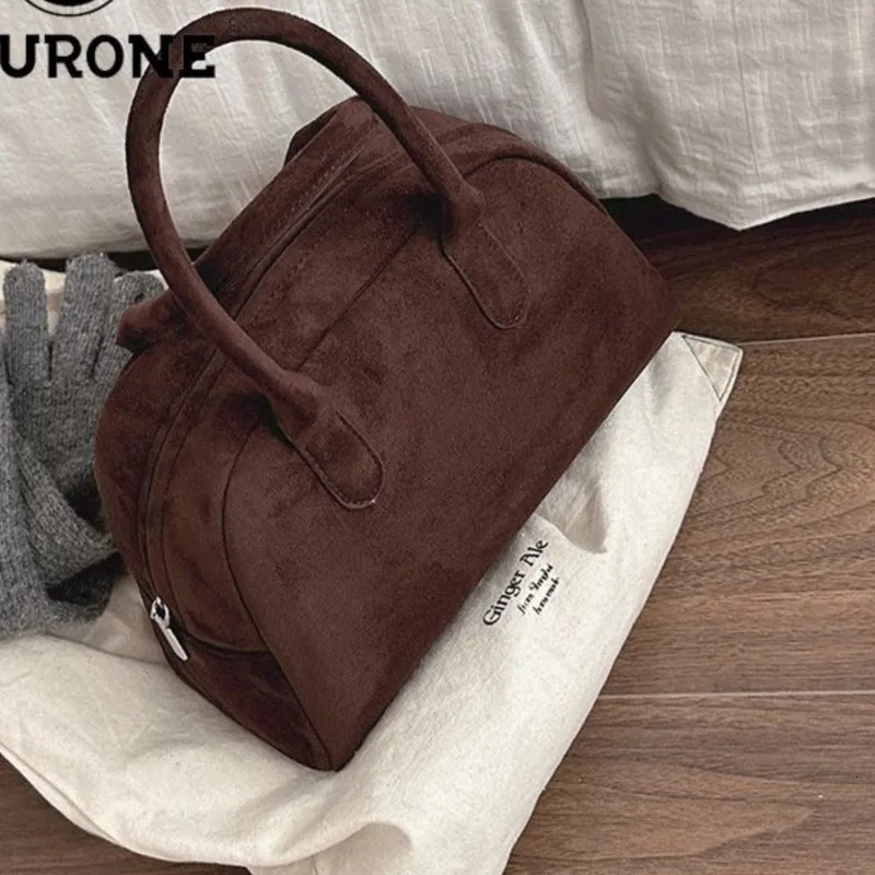JIAERDI Retro Brown Bowling Bag Womens Street Velvet Fashion Casual Y2k Handbag Womens Retro Harajuku Handbag 2024 241008