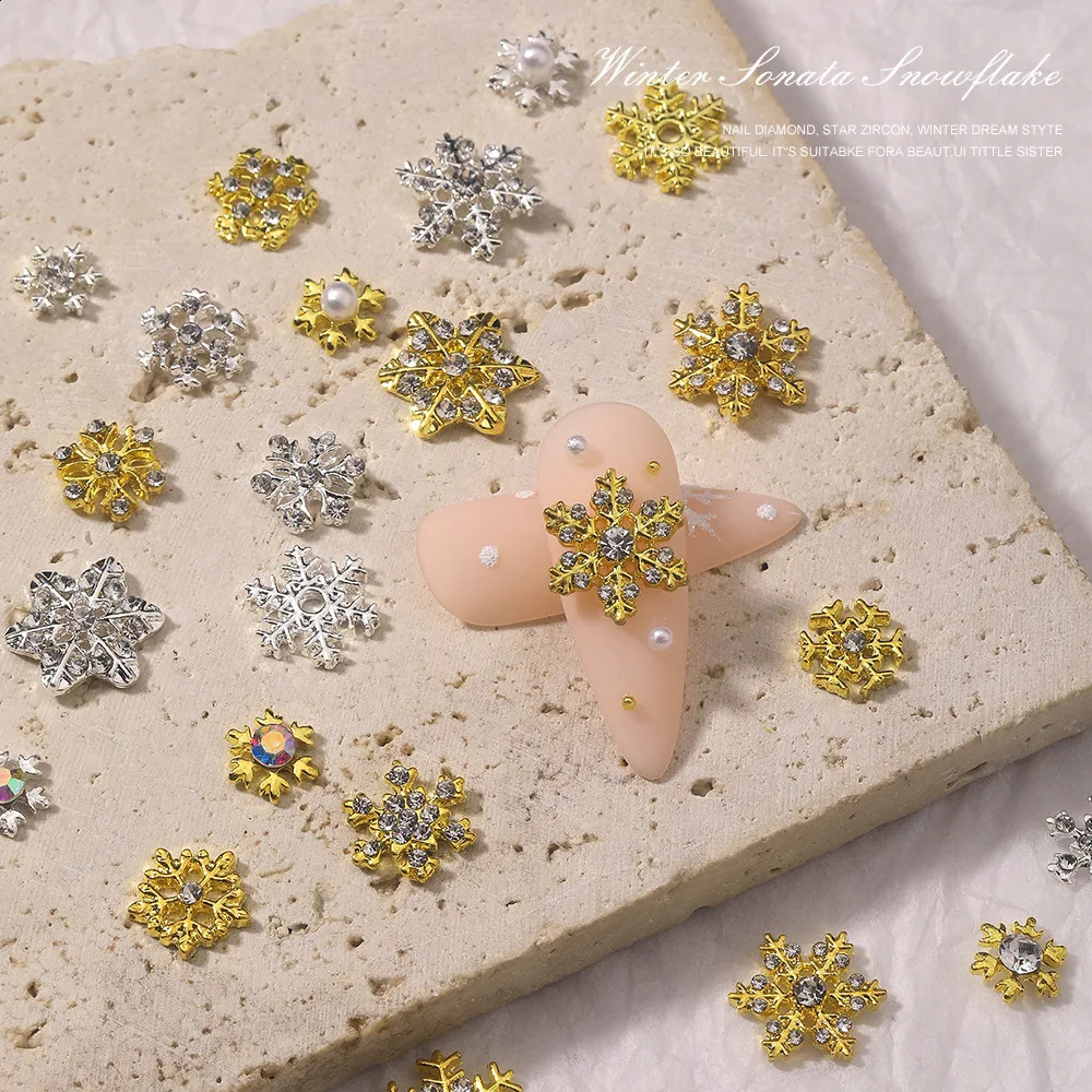 20 pieces of Christmas nail alloy gemstone snowflake series charm mixed handmade decoration Japanese style DIY craft accessories 241008