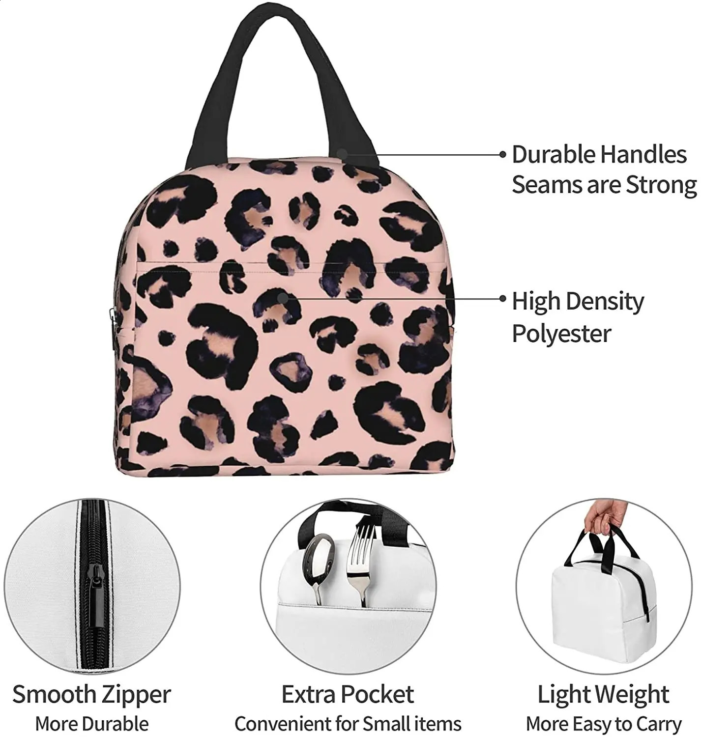 Lunch Bag for Women Leopard Print Cheetah Pink Insulated Box Cooler Tote Adult Kids Work Office School Picnic Reusable 240925