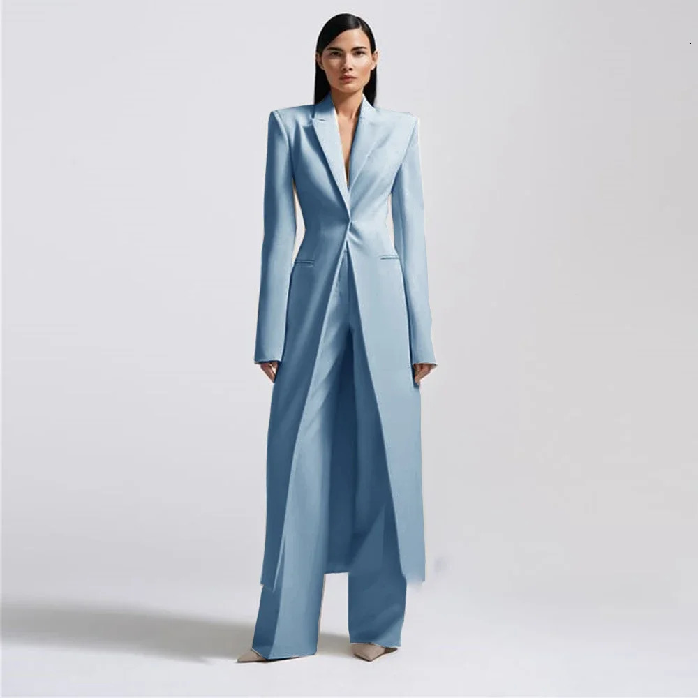 Highend Women Pants Sets Office Lady Formal Slim Fit 2 Piece Fashion Lapel One Button Long Coat Solid Color Custom Suits 241009