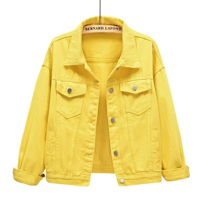 Yellow womens long sleeved jacket single breasted lapel denim jacket fashionable ultra-thin womens top blue womens coat 240930