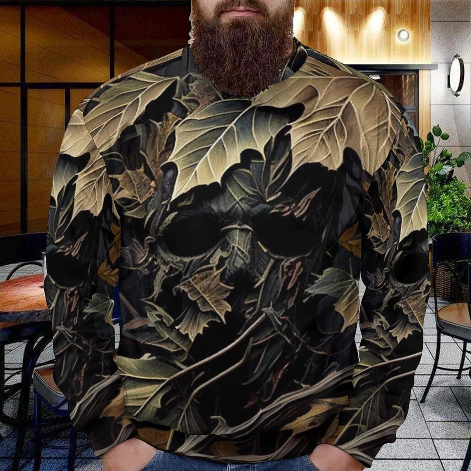 Long Sleeve Shirts for Men sweatshirt Mens Crewneck Camouflage Maple Leaf Sweatshirt Camo Pullover Crew Neck Casual TopsStreetwear Casual tops clothes