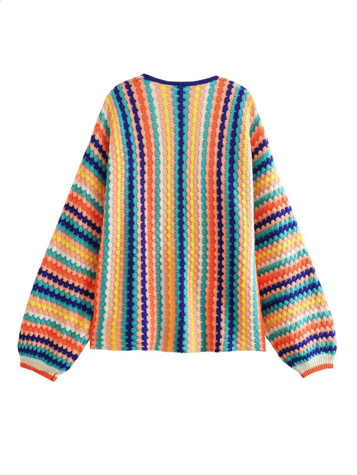 Womens Knitted Colorful Cardigan Long Sleeve Fashion Sweater 2024 Autumn Winter Loose Sweaters Casual Ethnic Style In Coats 241007
