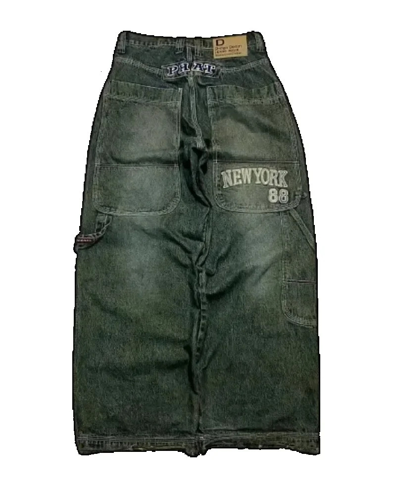 Y2K Street Jeans Hip hop Letter Embracery 90s Classic Retro Loose and Trouser Mens Womens High Waist Wide Leg Pants 240930