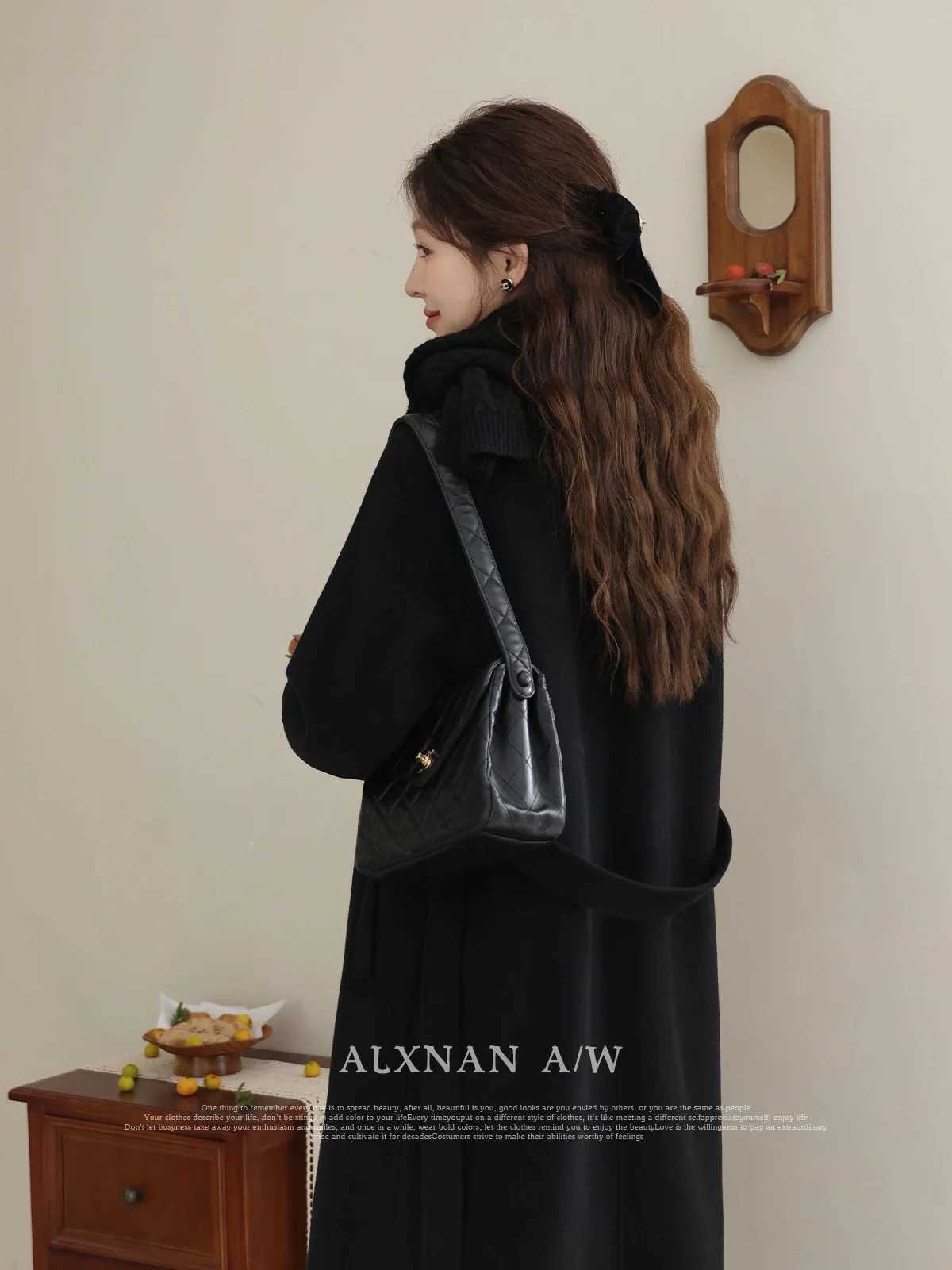 ALXNAN Womens Straight Wool Coat 2024 Commuter Casual Polo Collar Single Breasted Autumn Winter Outerwear Coats LXN32733X241009