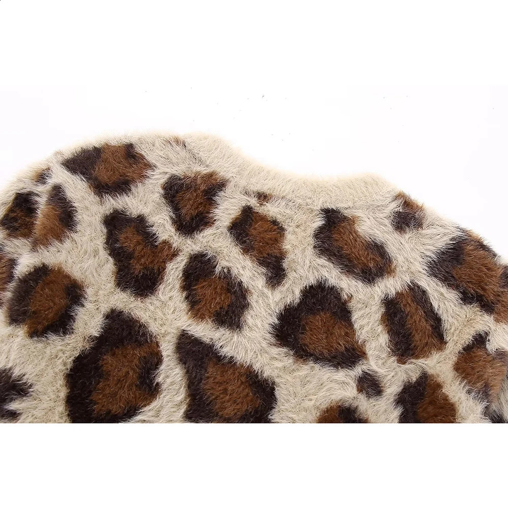 Aoaiiys Knitting Cardigan for Women Sweaters Leopard Single Breasted ONeck Long Sleeve Autumn Winter Warm Fashion Cardigans 241007