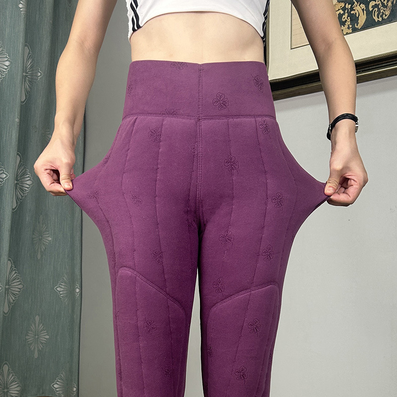 woolen cotton pants for women in winter warm and plush thick pink high waisted knee pads oversized leggings for middleaged and elderly people