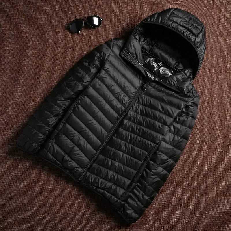 Spring Autumn Fashion Brand Ultra Light Duck Down Jacket Mens Korean Streetwear Feather Coat Hooded Down Jacket Warm Men Clothes LX241009