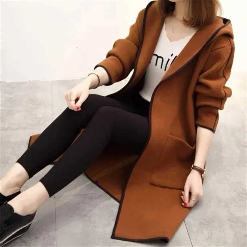 2023 Spring Autumn and Winter New Hooded Woolen Top Coat Womens Mid-length Korean Version Student Loose All-Match Woolen CoatX241009