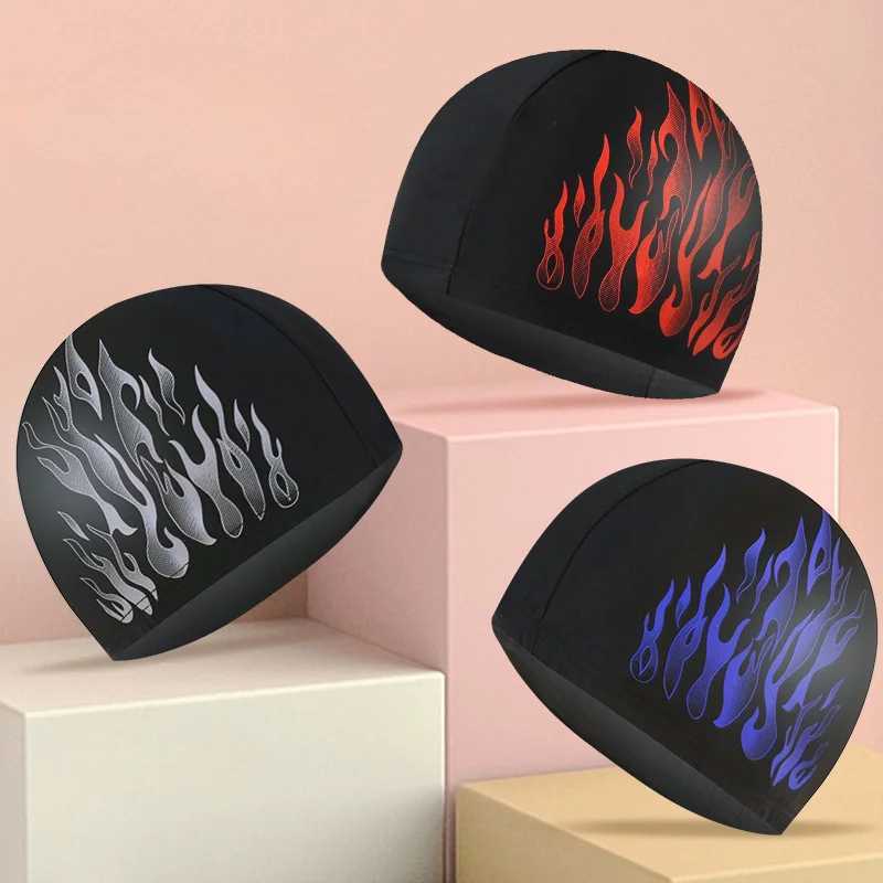 Mens printed swimming cap large-sized ear protection swimming cap nylon breathable mens adult swimming cap pool accessories CL241009