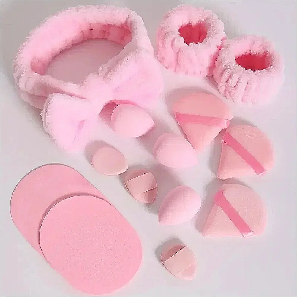12/14 piece cosmetic sponge mixer beauty foundation make-up sponge cosmetic powder puff wash headband makeup accessories 241008