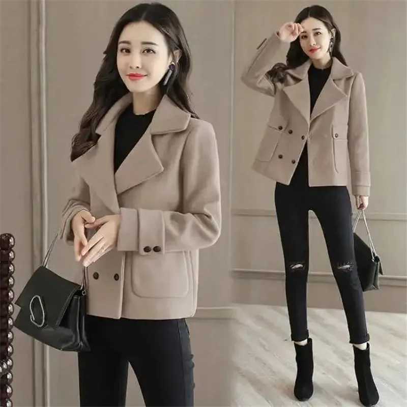 2023 Spring Autumn Woolen Jacket Women New Loose Suit Collar Female Tops Winter Woolen Coat Female Fashion Short OuterwearX241009