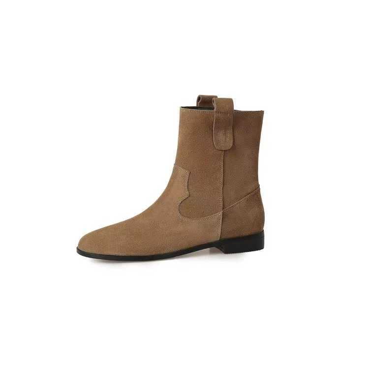 Round Toe Fashion Boots Flat Bottomed Short Boots For Women Autumn Winter Martin Boots Western Denim Boots Low Heeled Womens Shoes 240826