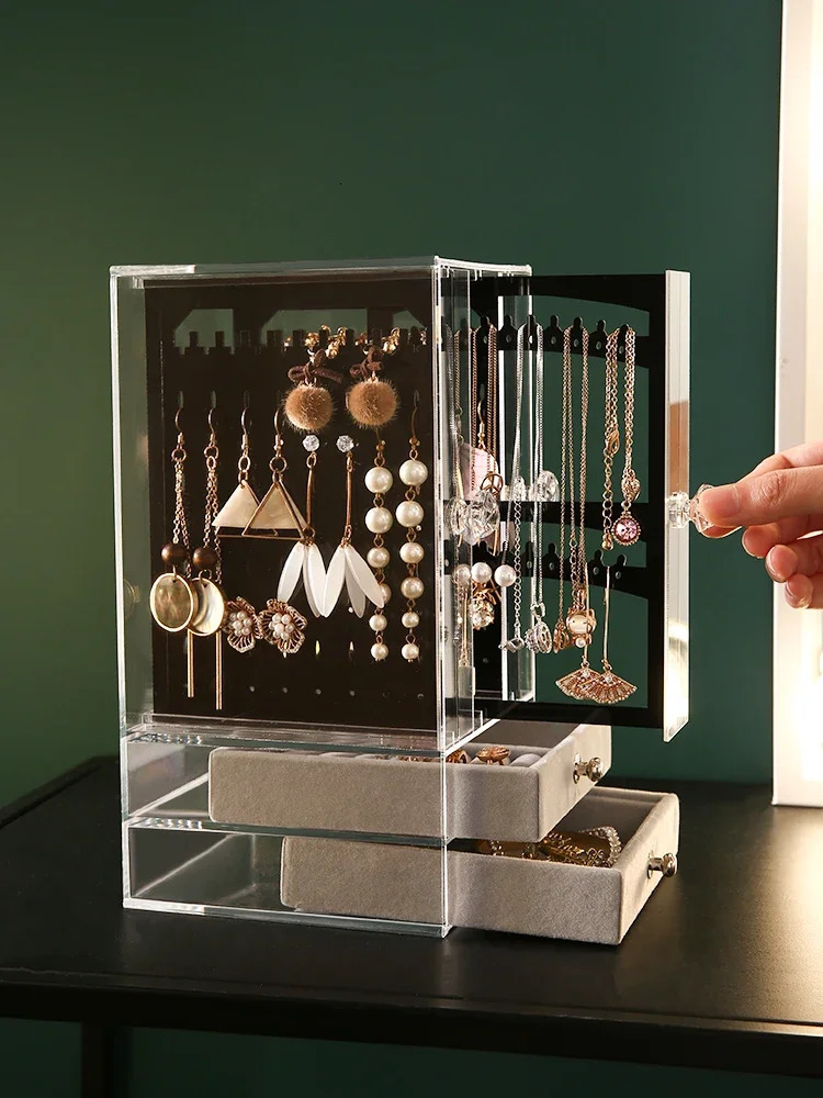 Transparent acrylic jewelry storage box earring necklace jewelry box girl display box ring organizer hanger 240924