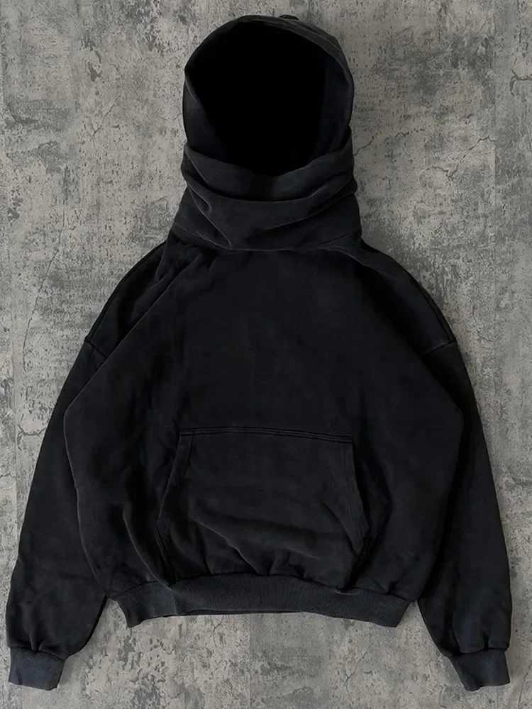 Men's Hoodies Sweatshirts Womens Fashion Turtleneck Pullover For Male Solid Casual Loose Long Sve Hooded Sweatshirt American Street Mens Oversize