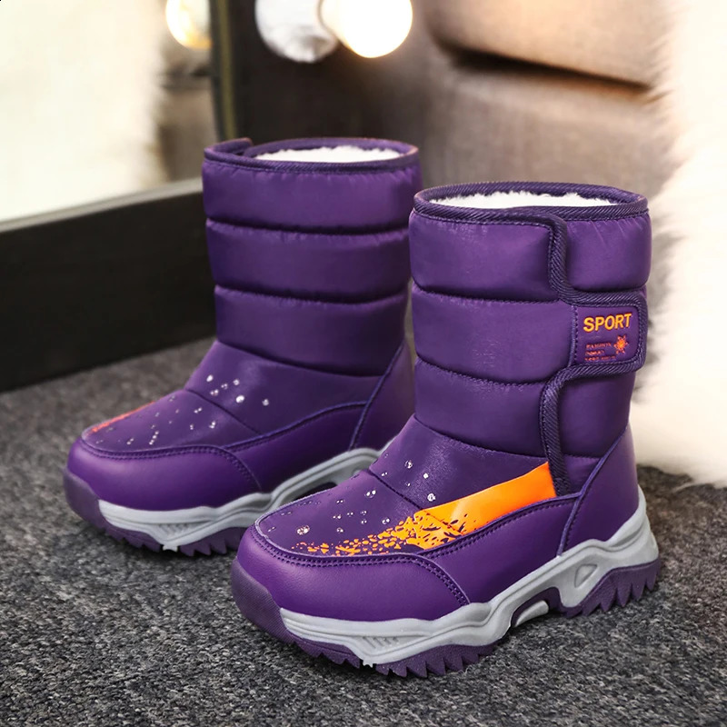 Childrens casual shoes girls anti slip claws winter warm fur snow boots tactical leather sports shoes childrens outdoor shoes padded boots 240925