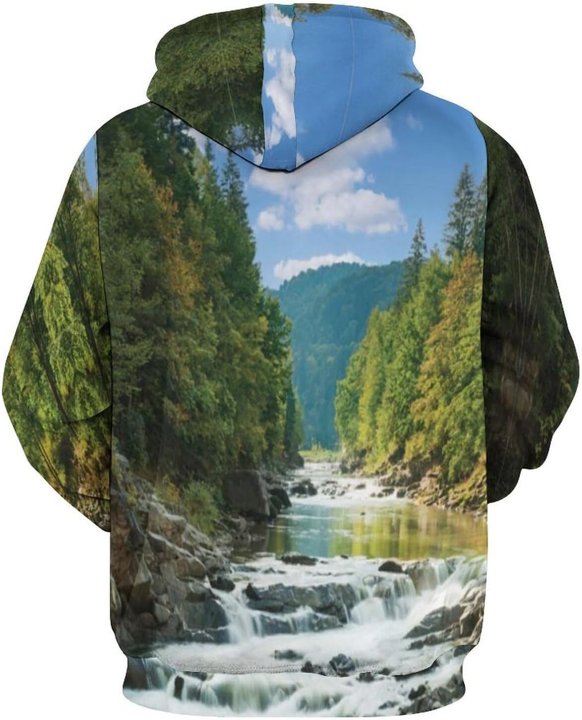 Hoodie for Mens Womens Mens Unisex Novelty Hoodies Shore of Seventh Lake Tree Sunbeam at Sunset Water Reflection Hooded Sweatshirt Graphic Pullover Lo