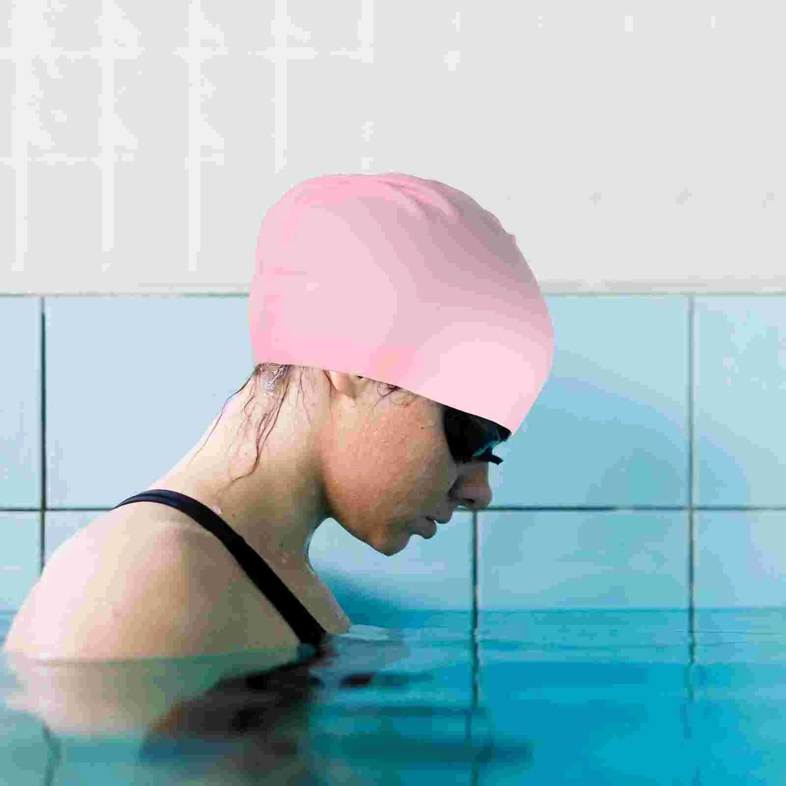 Pu Swimming Hat Bathing Adult Large Women Outdoor Silicone Hat Pink Men CL241009