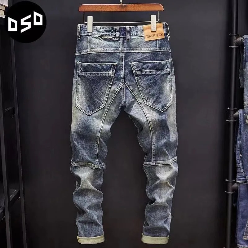 SpringSummer Fashion Trend Retro Solid Color Elastic Leg Mens Casual Relaxing Comfortable Breathable Jeans 240929