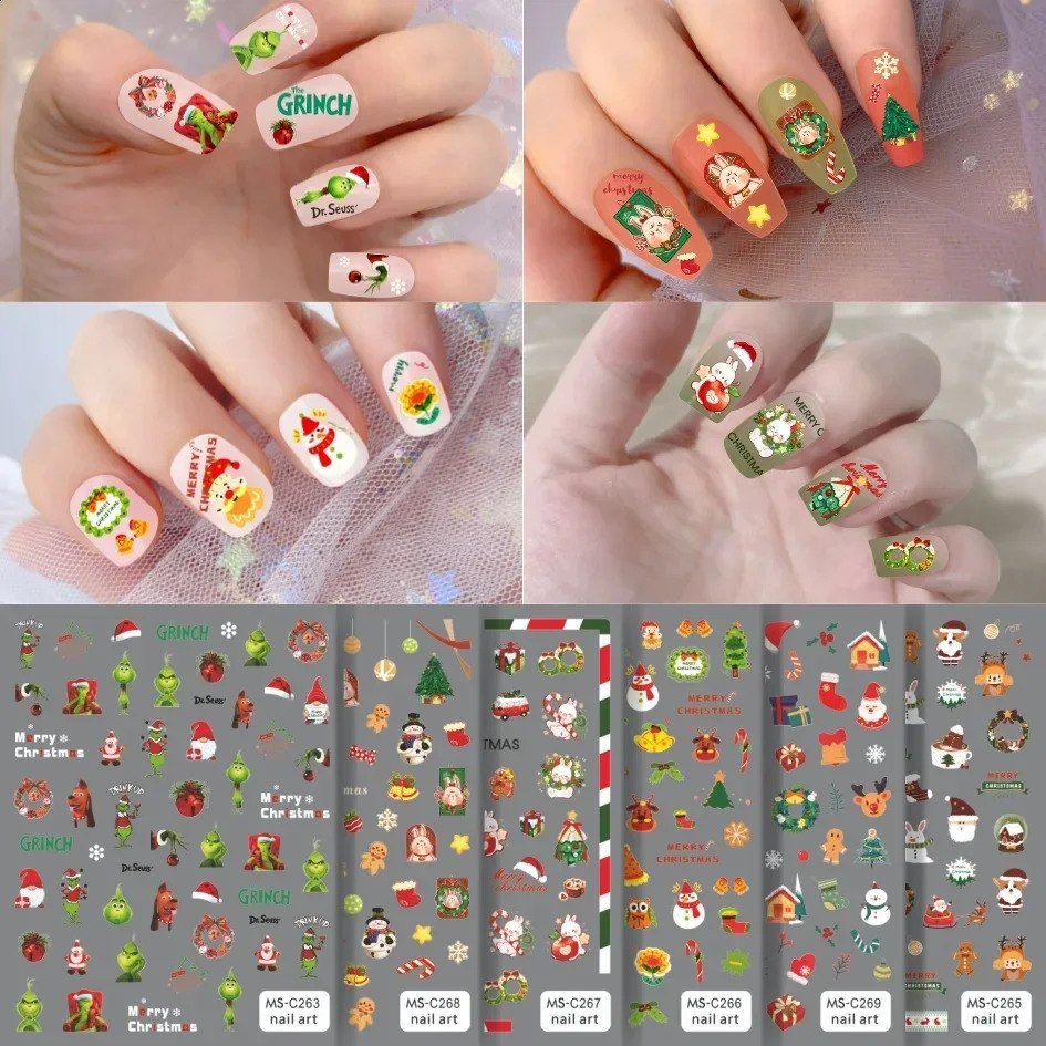 Nail Stickers Christmas Gingerbread Man and Tree Mill Handmade Stickers Nail Stickers Nail Stickers Nail Accessories Professional Supplies 241008