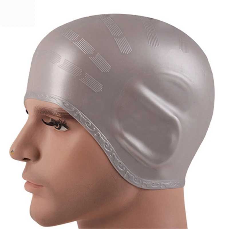 Breathable swimming cap mens long hair waterproof swimming pool cap earmuffs large Natacion silicone diving cap CL241009